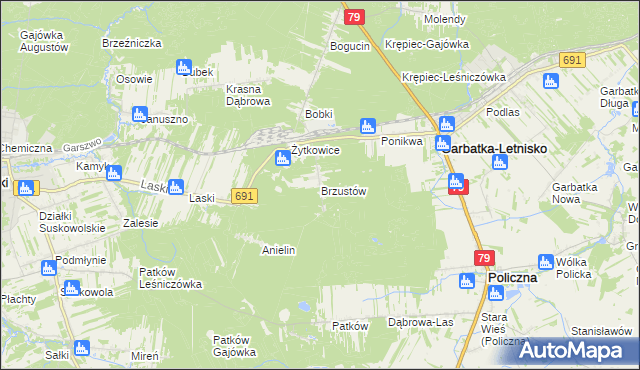 mapa Brzustów gmina Garbatka-Letnisko, Brzustów gmina Garbatka-Letnisko na mapie Targeo