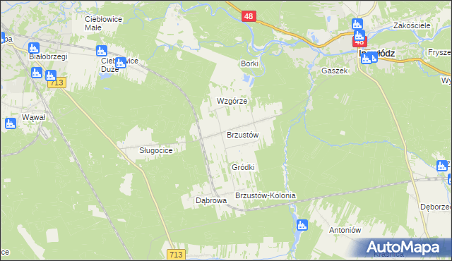 mapa Brzustów gmina Inowłódz, Brzustów gmina Inowłódz na mapie Targeo