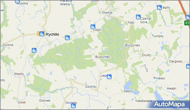 mapa Buczyniec gmina Rychliki, Buczyniec gmina Rychliki na mapie Targeo