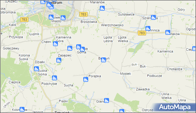 mapa Budzyń gmina Wolbrom, Budzyń gmina Wolbrom na mapie Targeo