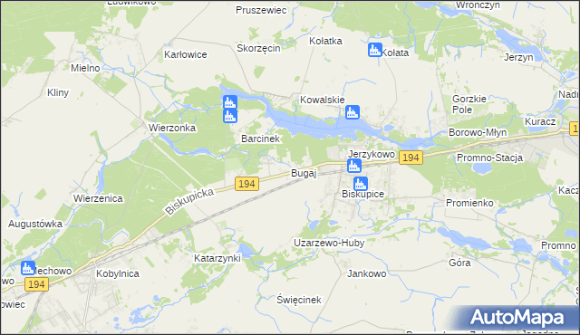mapa Bugaj gmina Pobiedziska, Bugaj gmina Pobiedziska na mapie Targeo