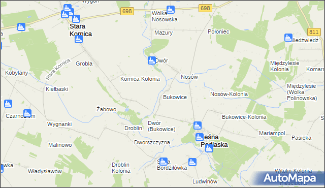 mapa Bukowice gmina Leśna Podlaska, Bukowice gmina Leśna Podlaska na mapie Targeo