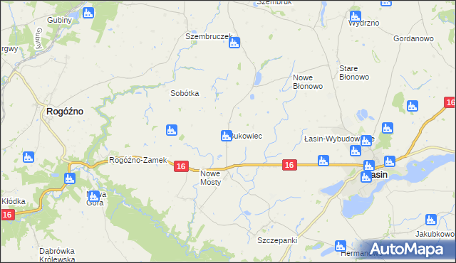 mapa Bukowiec gmina Rogóźno, Bukowiec gmina Rogóźno na mapie Targeo