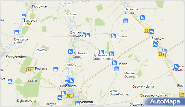 mapa Bychawka Druga-Kolonia, Bychawka Druga-Kolonia na mapie Targeo