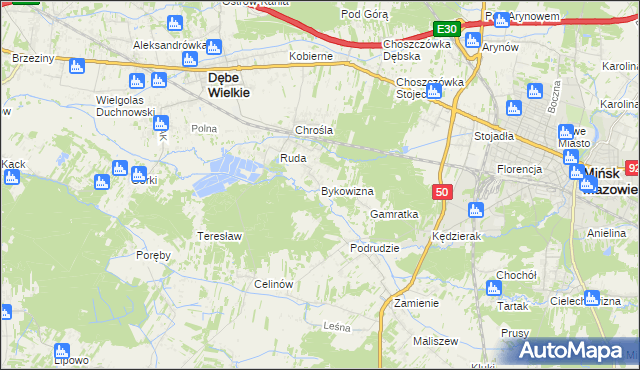mapa Bykowizna, Bykowizna na mapie Targeo