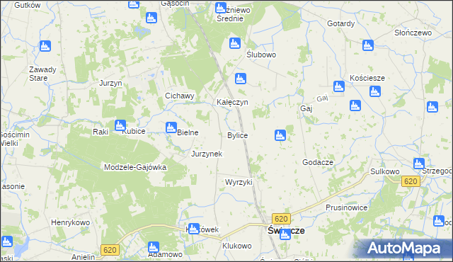 mapa Bylice gmina Świercze, Bylice gmina Świercze na mapie Targeo