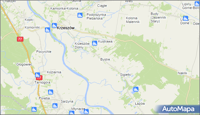 mapa Bystre gmina Krzeszów, Bystre gmina Krzeszów na mapie Targeo