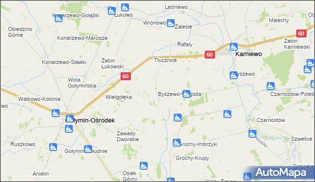 mapa Byszewo-Wygoda, Byszewo-Wygoda na mapie Targeo