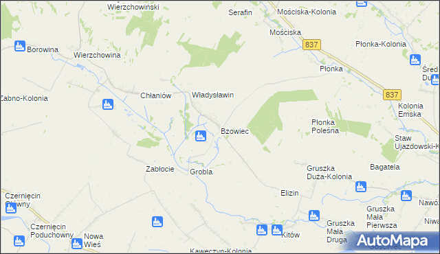 mapa Bzowiec gmina Rudnik, Bzowiec gmina Rudnik na mapie Targeo