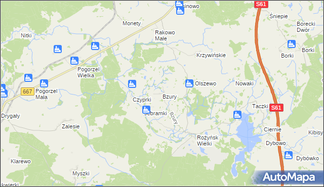 mapa Bzury gmina Prostki, Bzury gmina Prostki na mapie Targeo