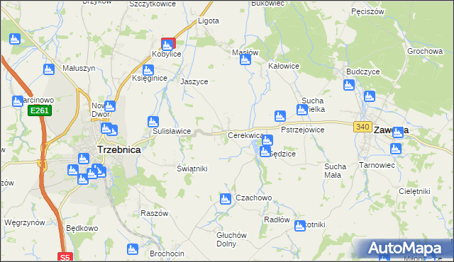 mapa Cerekwica gmina Trzebnica, Cerekwica gmina Trzebnica na mapie Targeo
