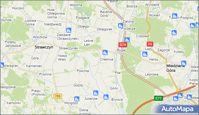 mapa Chełmce gmina Strawczyn, Chełmce gmina Strawczyn na mapie Targeo