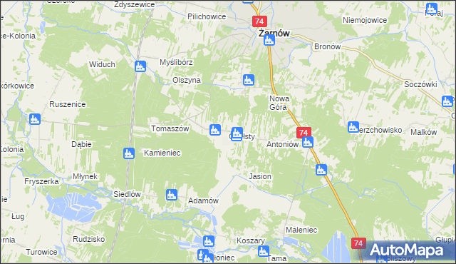 mapa Chełsty gmina Żarnów, Chełsty gmina Żarnów na mapie Targeo