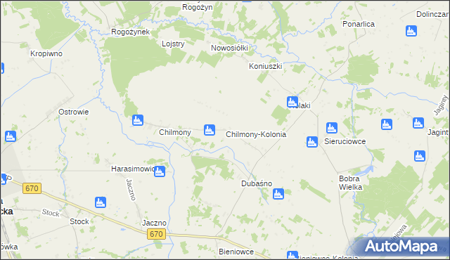 mapa Chilmony-Kolonia, Chilmony-Kolonia na mapie Targeo