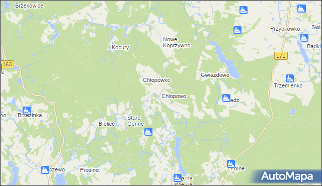 mapa Chłopowo gmina Barwice, Chłopowo gmina Barwice na mapie Targeo