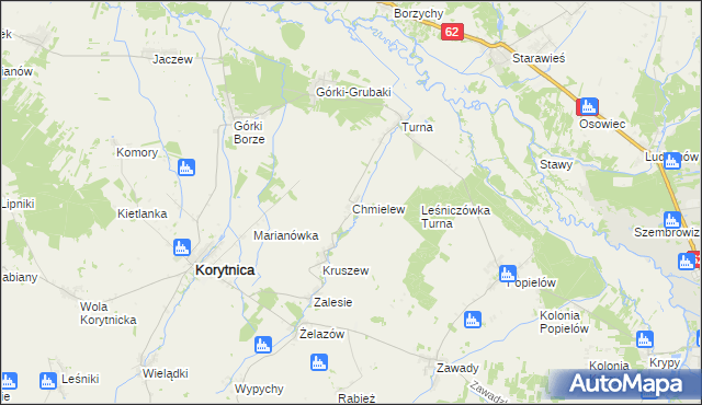 mapa Chmielew gmina Korytnica, Chmielew gmina Korytnica na mapie Targeo