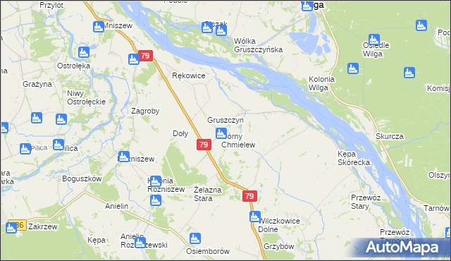 mapa Chmielew gmina Magnuszew, Chmielew gmina Magnuszew na mapie Targeo