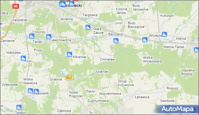 mapa Chmielew gmina Mińsk Mazowiecki, Chmielew gmina Mińsk Mazowiecki na mapie Targeo