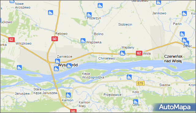 mapa Chmielewo gmina Wyszogród, Chmielewo gmina Wyszogród na mapie Targeo