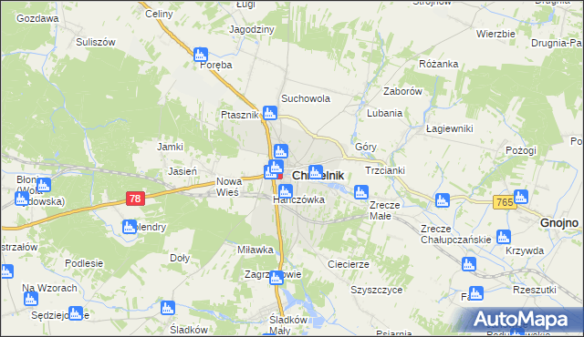 mapa Chmielnik powiat kielecki, Chmielnik powiat kielecki na mapie Targeo