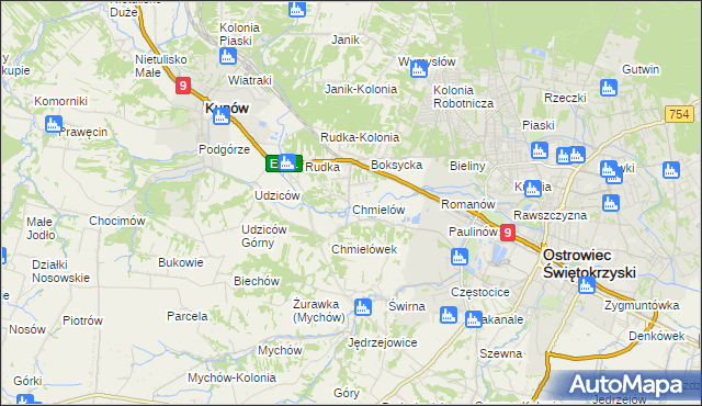 mapa Chmielów gmina Bodzechów, Chmielów gmina Bodzechów na mapie Targeo