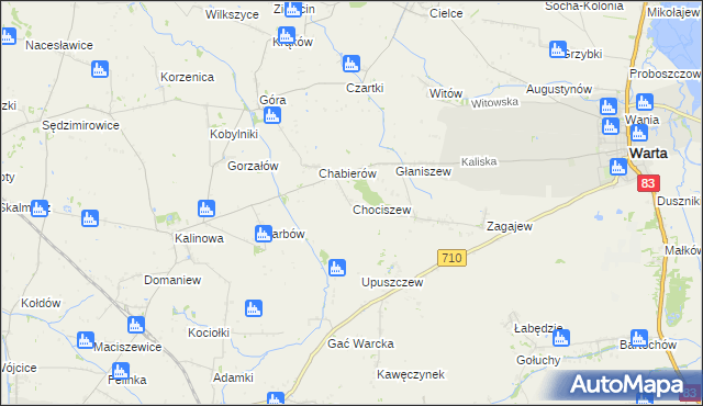 mapa Chociszew gmina Błaszki, Chociszew gmina Błaszki na mapie Targeo