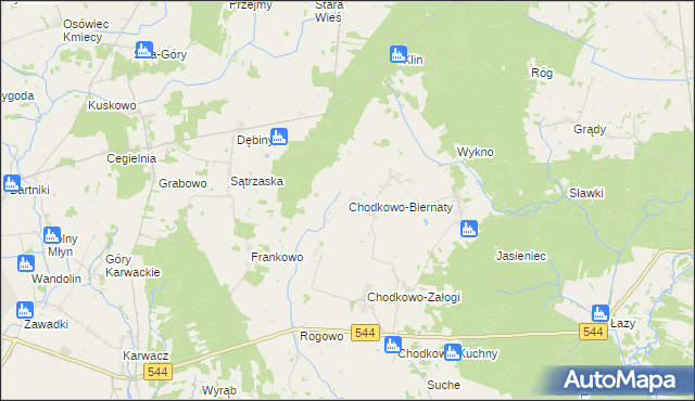 mapa Chodkowo-Biernaty, Chodkowo-Biernaty na mapie Targeo