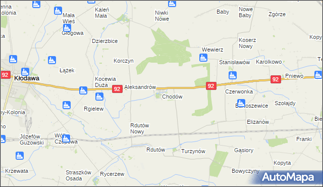 mapa Chodów powiat kolski, Chodów powiat kolski na mapie Targeo