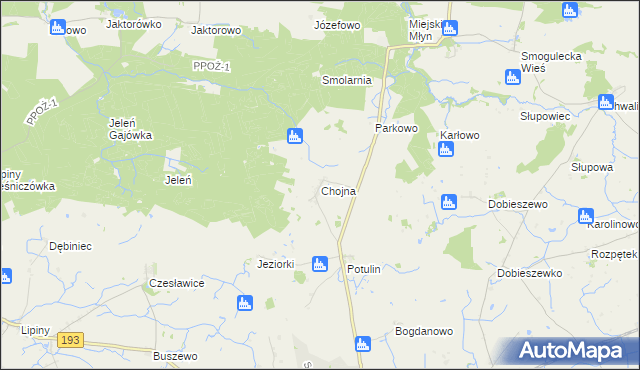 mapa Chojna gmina Gołańcz, Chojna gmina Gołańcz na mapie Targeo