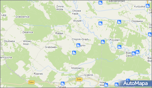 mapa Chojniki gmina Olszewo-Borki, Chojniki gmina Olszewo-Borki na mapie Targeo
