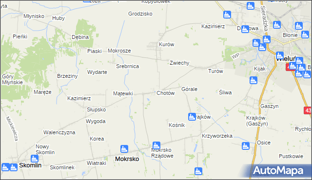 mapa Chotów gmina Mokrsko, Chotów gmina Mokrsko na mapie Targeo