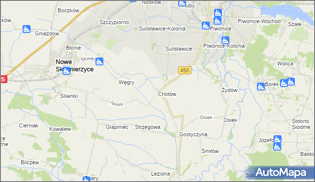mapa Chotów gmina Nowe Skalmierzyce, Chotów gmina Nowe Skalmierzyce na mapie Targeo