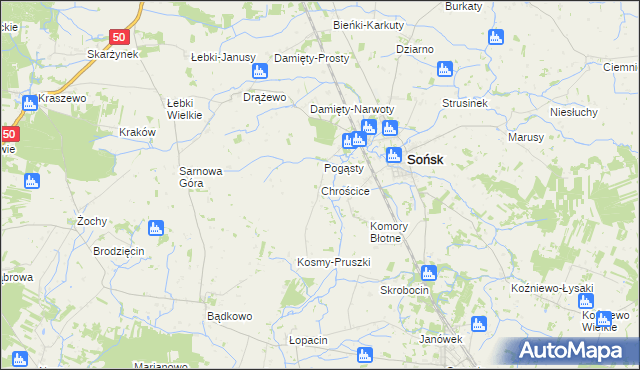 mapa Chrościce gmina Sońsk, Chrościce gmina Sońsk na mapie Targeo