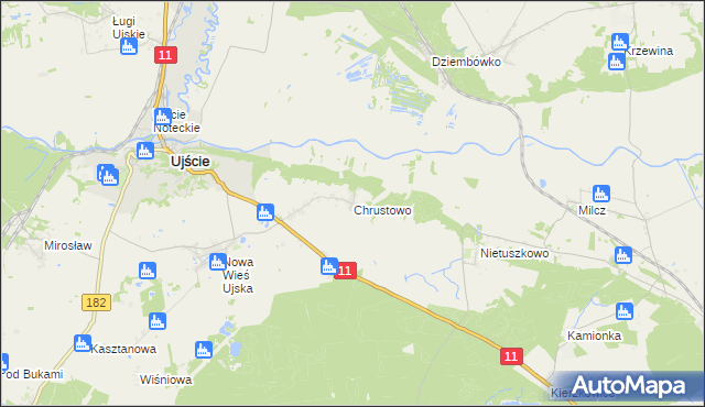mapa Chrustowo gmina Ujście, Chrustowo gmina Ujście na mapie Targeo