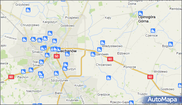 mapa Chrzanówek gmina Opinogóra Górna, Chrzanówek gmina Opinogóra Górna na mapie Targeo