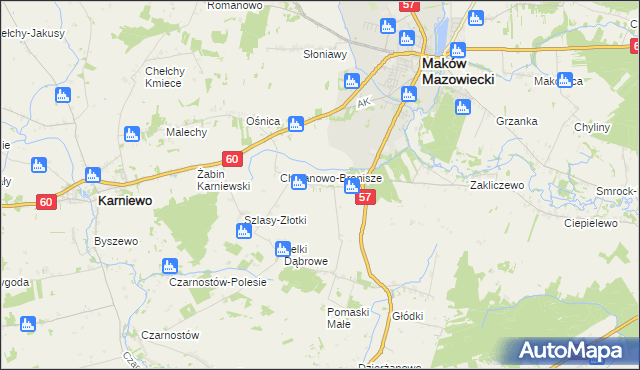 mapa Chrzanowo gmina Szelków, Chrzanowo gmina Szelków na mapie Targeo