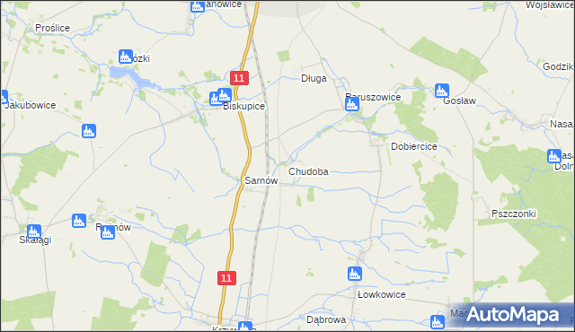 mapa Chudoba gmina Byczyna, Chudoba gmina Byczyna na mapie Targeo