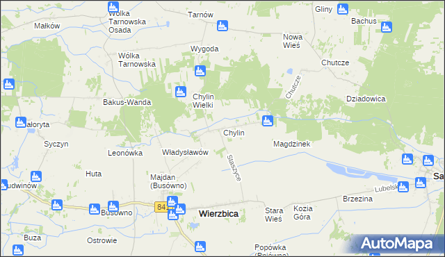 mapa Chylin gmina Wierzbica, Chylin gmina Wierzbica na mapie Targeo