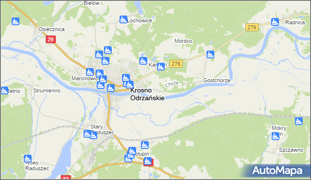 mapa Chyże gmina Krosno Odrzańskie, Chyże gmina Krosno Odrzańskie na mapie Targeo