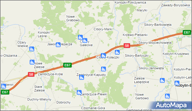 mapa Cibory-Kołaczki, Cibory-Kołaczki na mapie Targeo