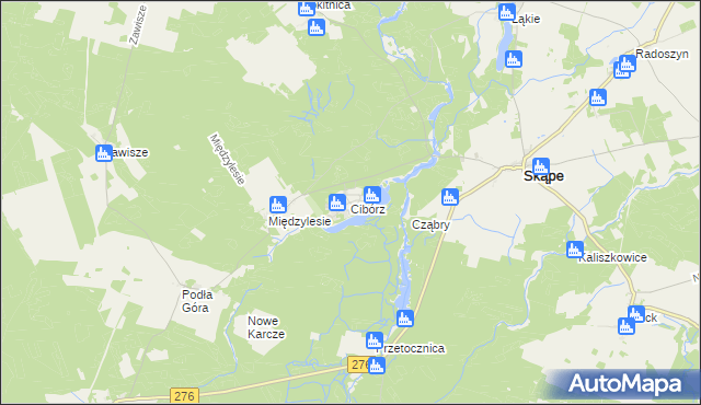 mapa Cibórz gmina Skąpe, Cibórz gmina Skąpe na mapie Targeo