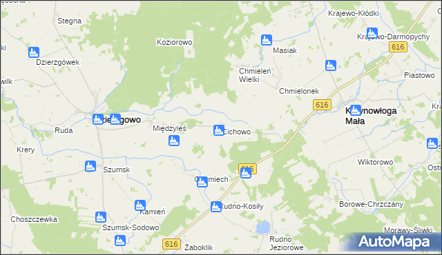 mapa Cichowo gmina Krzynowłoga Mała, Cichowo gmina Krzynowłoga Mała na mapie Targeo