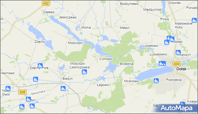 mapa Cichowo gmina Krzywiń, Cichowo gmina Krzywiń na mapie Targeo