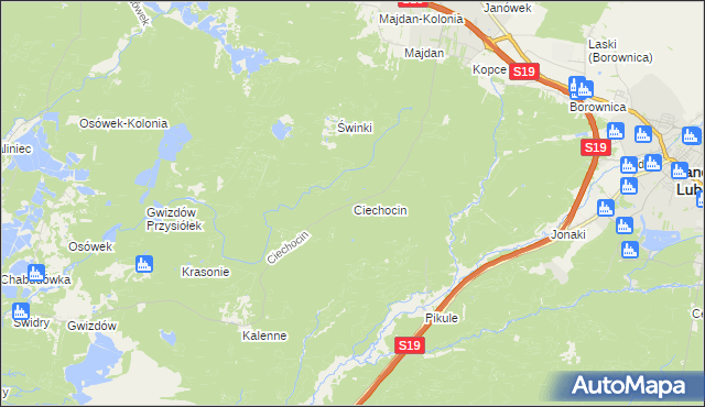 mapa Ciechocin gmina Modliborzyce, Ciechocin gmina Modliborzyce na mapie Targeo