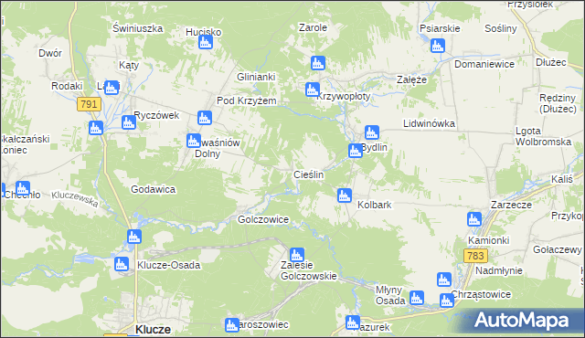 mapa Cieślin gmina Klucze, Cieślin gmina Klucze na mapie Targeo