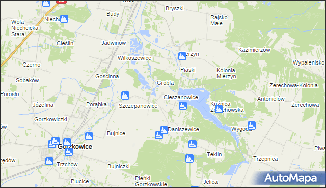 mapa Cieszanowice gmina Gorzkowice, Cieszanowice gmina Gorzkowice na mapie Targeo