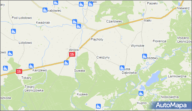 mapa Cieszyny gmina Golub-Dobrzyń, Cieszyny gmina Golub-Dobrzyń na mapie Targeo