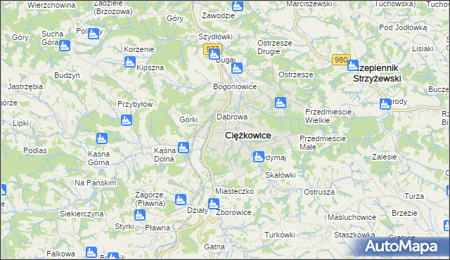 mapa Ciężkowice powiat tarnowski, Ciężkowice powiat tarnowski na mapie Targeo