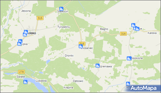 mapa Ciosaniec gmina Sława, Ciosaniec gmina Sława na mapie Targeo