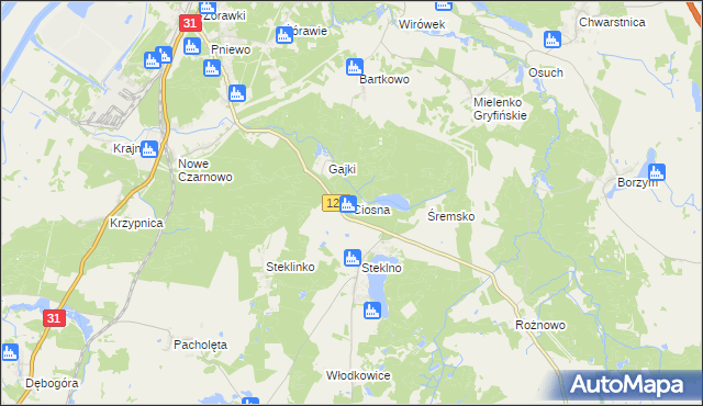 mapa Ciosna gmina Gryfino, Ciosna gmina Gryfino na mapie Targeo